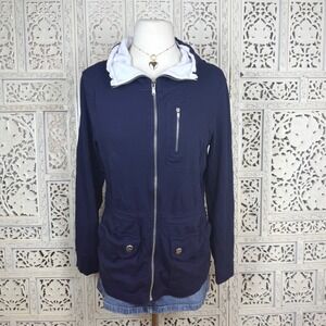 Vtg Lauren Ralph Lauren Active Navy Blue Drawstring Track Jacket Sz M Sporty